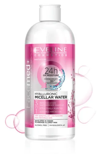 Nước tẩy trang Eveline Facemed+ dưỡng ẩm Hyaluronic 400ML